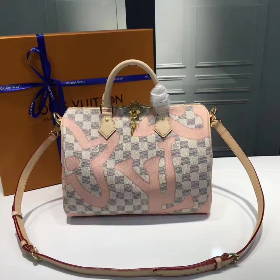 speedy , white leather with damier flower