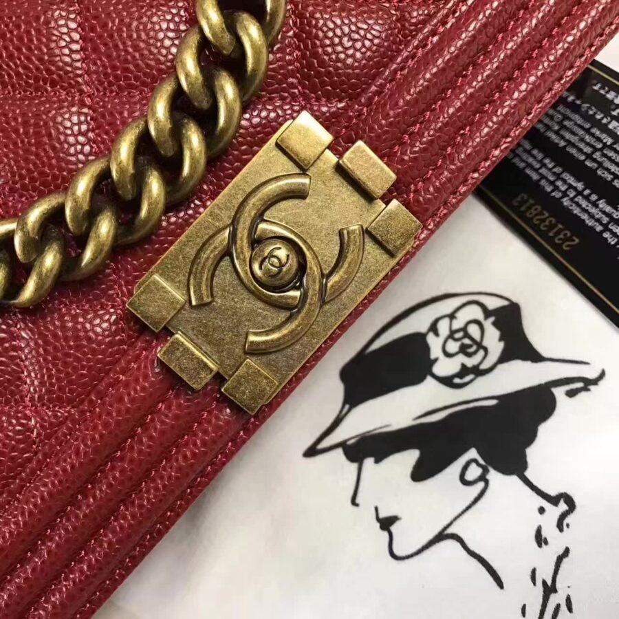 le boy caviar claret , red leather with flap shoulder bag