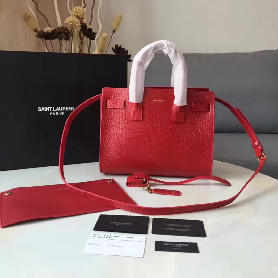 sac de jour , red crocodile with small croc embossed