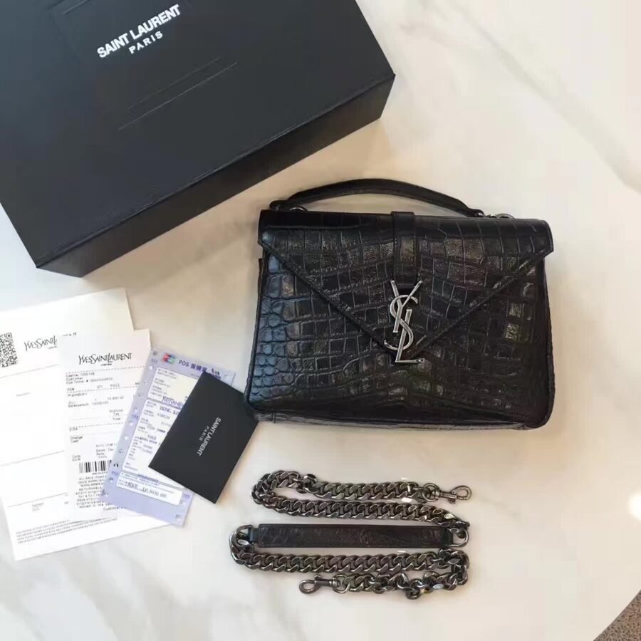 cassandra bag , black crocodile with top handle