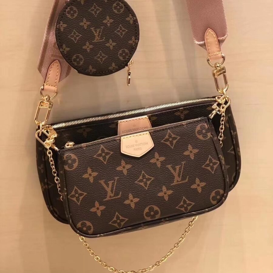 Multi Pochette , brown monogram canvas with gold hardware