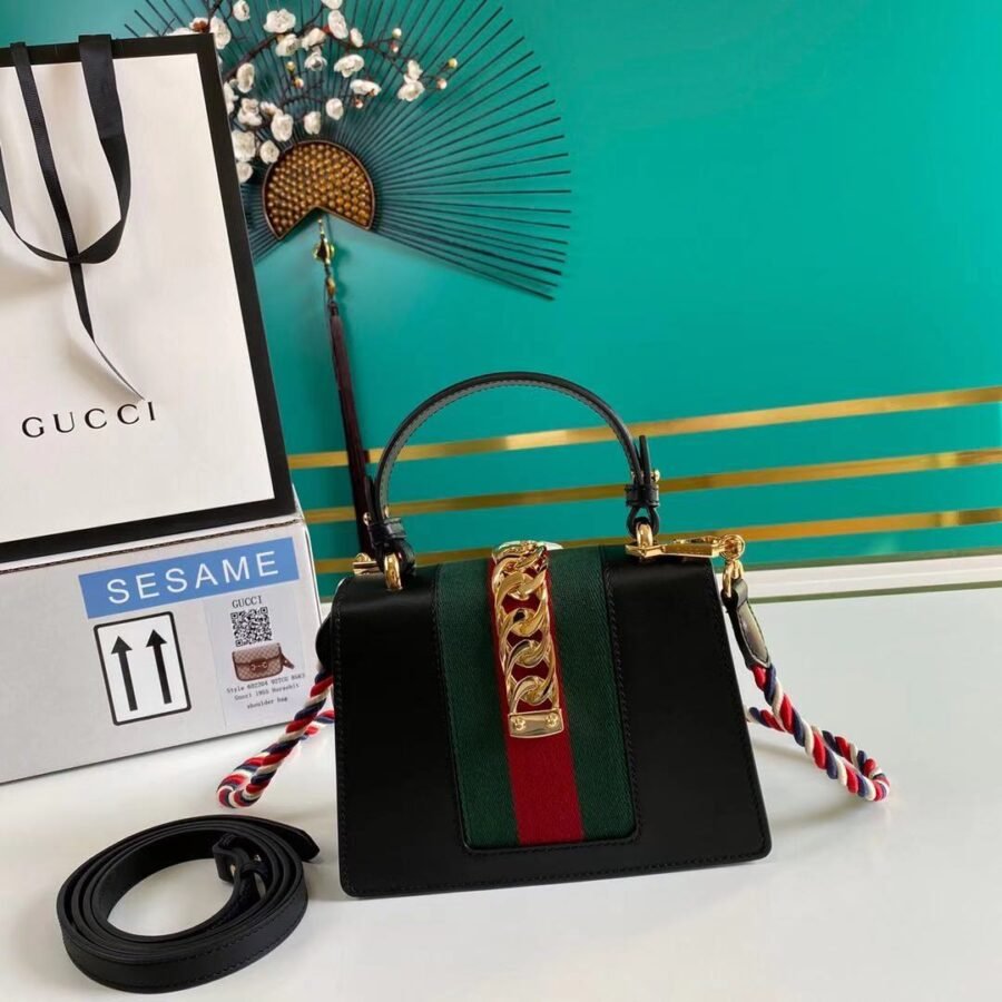 Sylvie , black leather with stripe