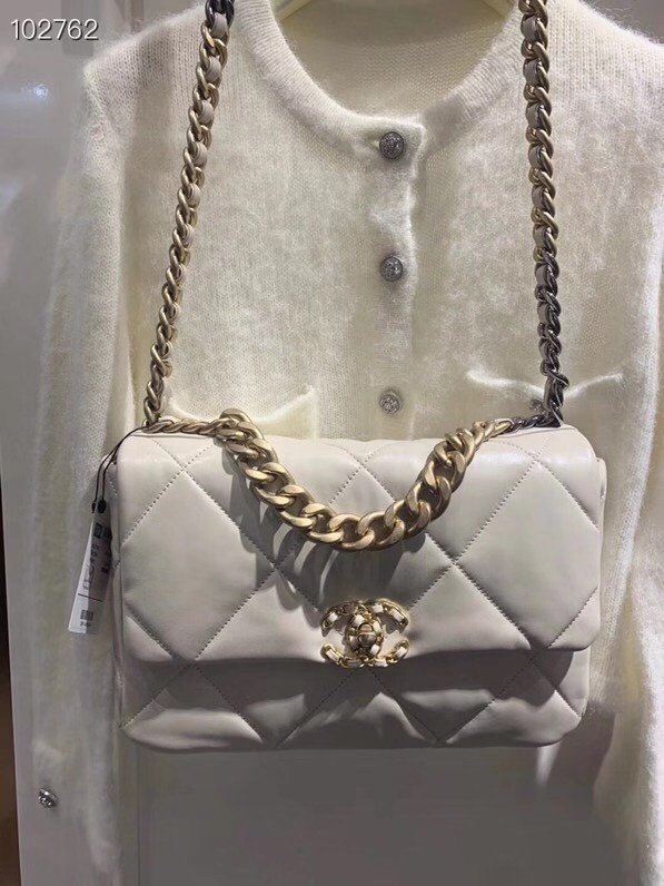 Chanel 19 , biege leather with gold hardware