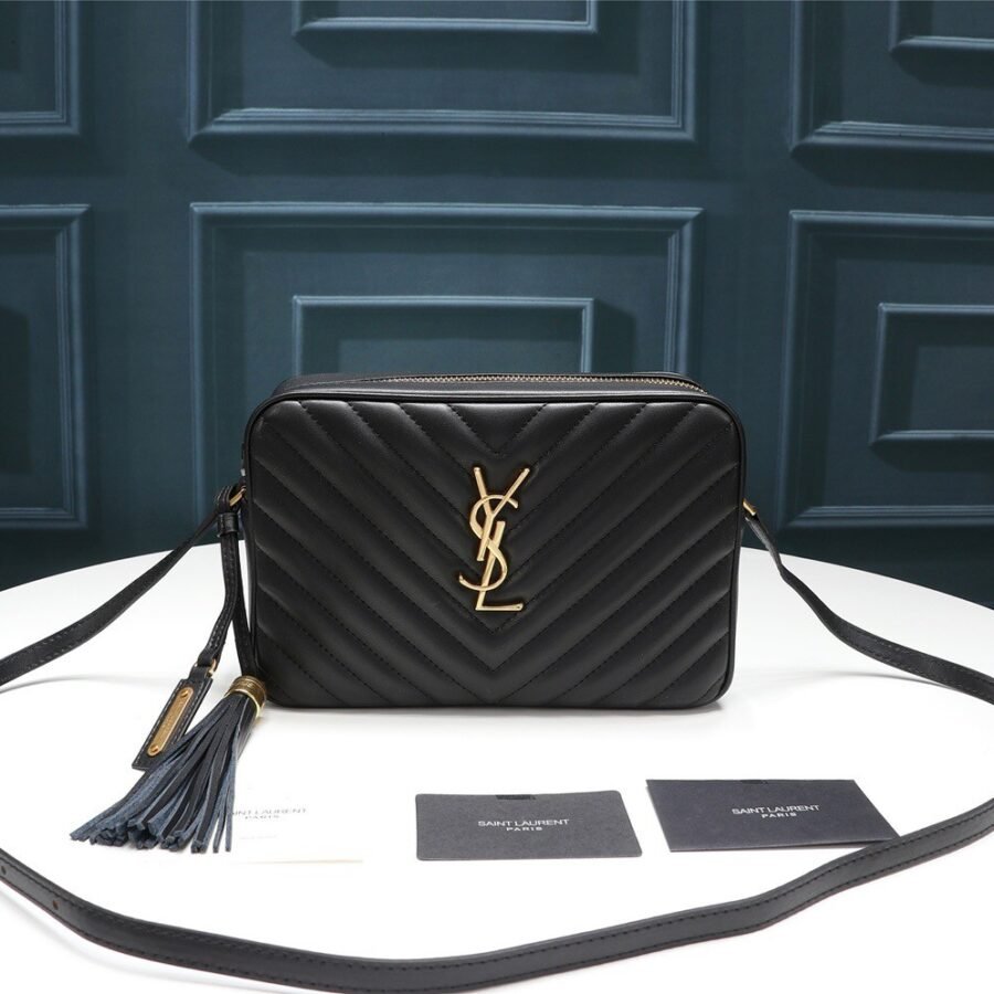 Monogram Crossbody Bag , black leather with gold hardware