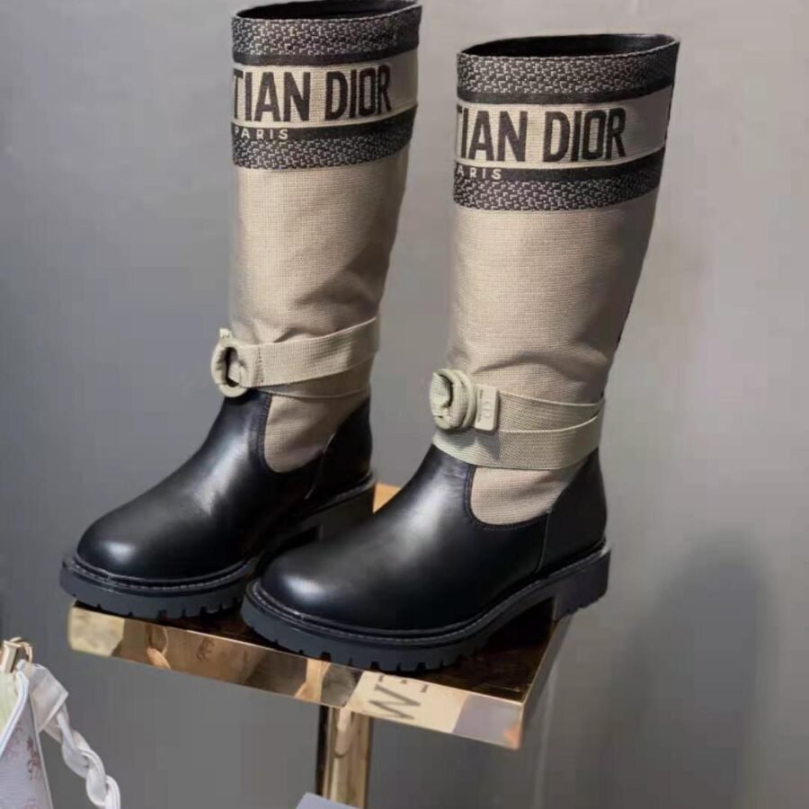 Fabric Boots , black leather with Fabric