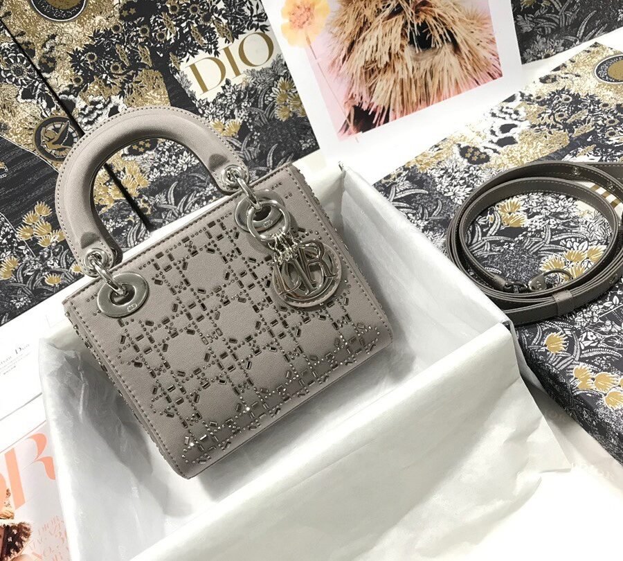 MINI LADY DIOR BAGGray Strass