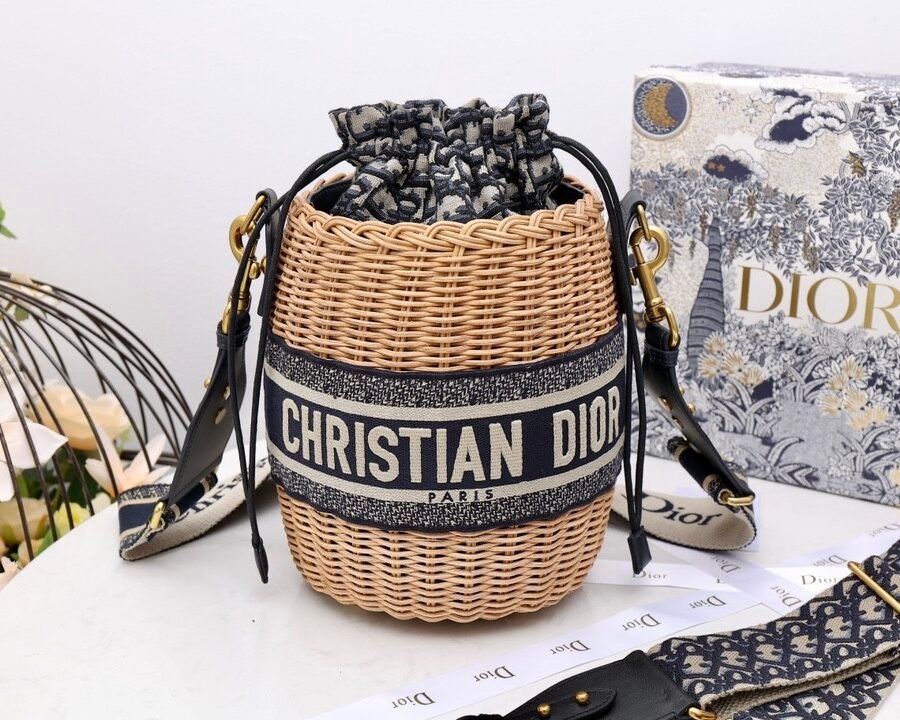 DIOR WICKER BUCKET BAGBlue Dior Oblique